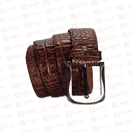 01-2.png Brown Crocodile Print Leather Belt - Image 1