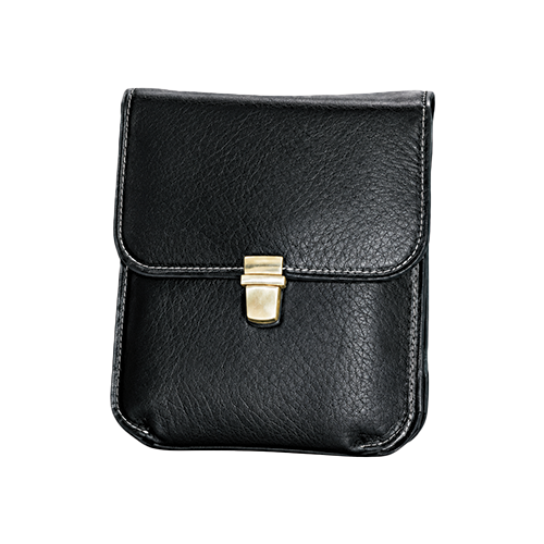 Black-Leather-Flap-Pouch-with-Buckle-Closure-Thumbnail.png Black Leather Crossbody Bag with Buckle Closure - Image 1