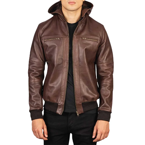 Hooded-Leather-Bomber-Jacket-01-1.png Hooded Leather Bomber Jacket - Image 1