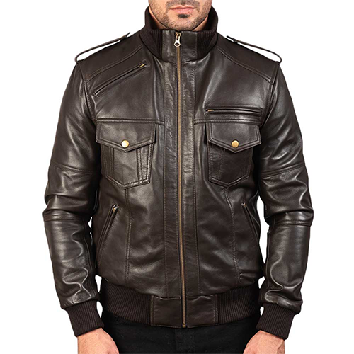 Leather-Jackets-I-01.png Dark Brown Leather Bomber Jacket - Image 1