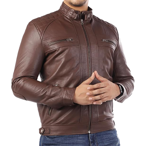 Men-Brown-Leather-Biker-Jacket-Thumbnail.png Men's Brown Leather Biker Jacket - Image 1