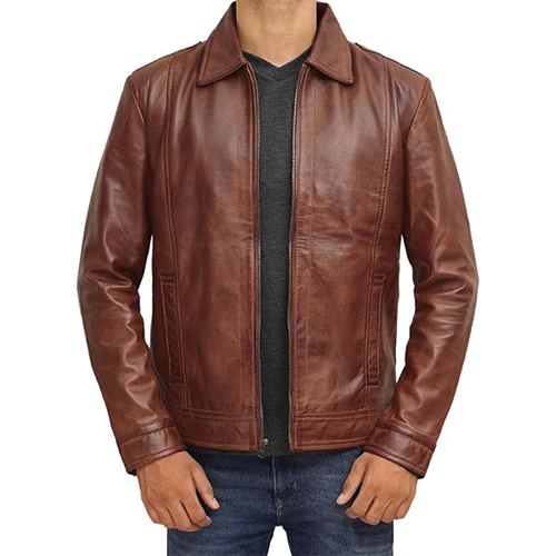 Men-Brown-Leather-Shirt-Collar-Jacket-Thumbnail.png Men's Brown Leather Shirt Collar Jacket - Image 1