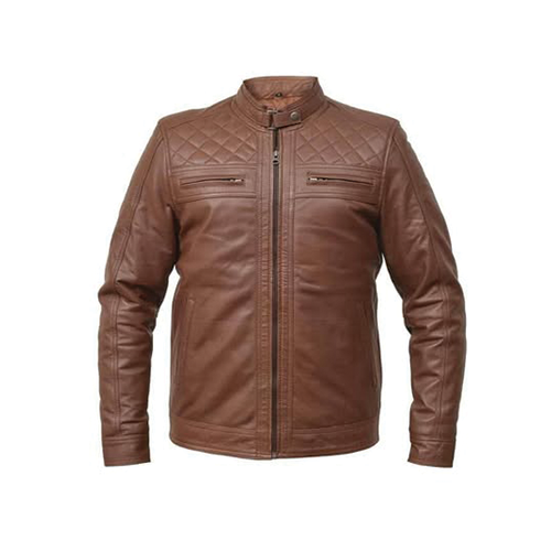 Men-Brown-Quilted-Leather-Biker-Jacket.png Men's Brown Quilted Leather Biker Jacket - Image 1