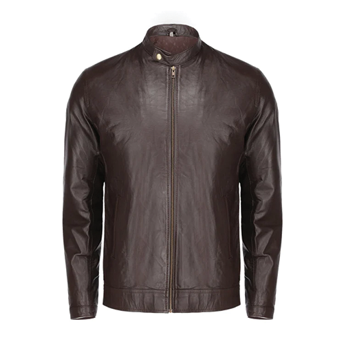 Men-Dark-Brown-Leather-Collarless-Jacket-Thumbnails.png Men's Dark Brown Leather Collarless Jacket - Image 1