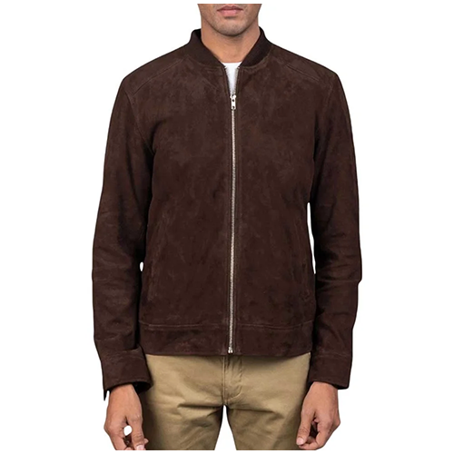 Suede-Bomber-Jacket-II-01.png Dark Brown Bomber Jacket - Image 1