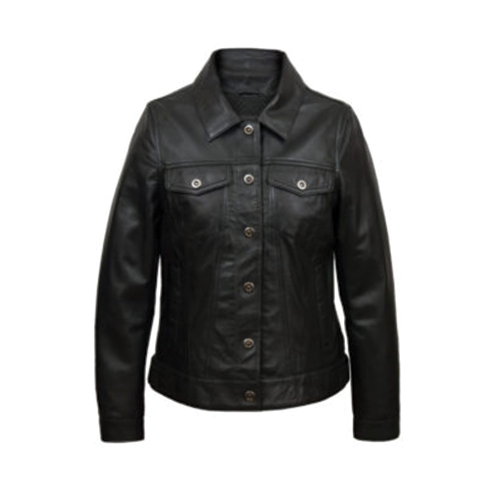 Women-Black-Leather-Trucker-Jacket-Thumbnail.png Women's Black Leather Trucker Jacket - Image 1