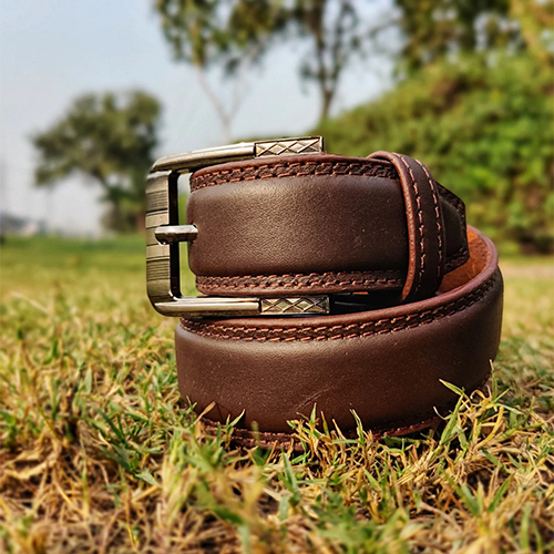 Leather-Belts-I-01.png Men's Padded Dark Brown Leather Belt - Image 1